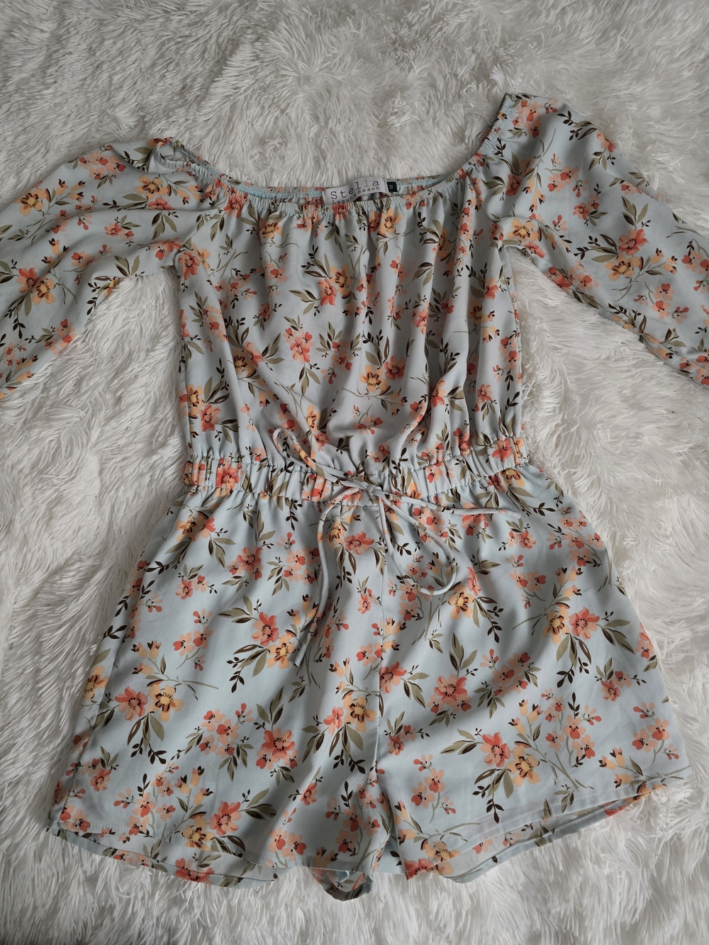 Stella Laguna Beach Light Blue Floral Off-Shoulder Top